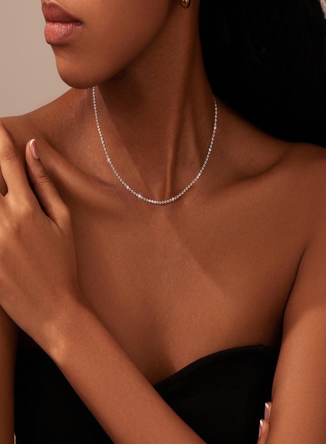 Carffordo 925 Sterling Silver Necklace Silver Chain Necklace for Women O-Chain 16 Inches Simple Dainty Necklace for Women Waterproof Trendy Jewelry Gift - Image 2